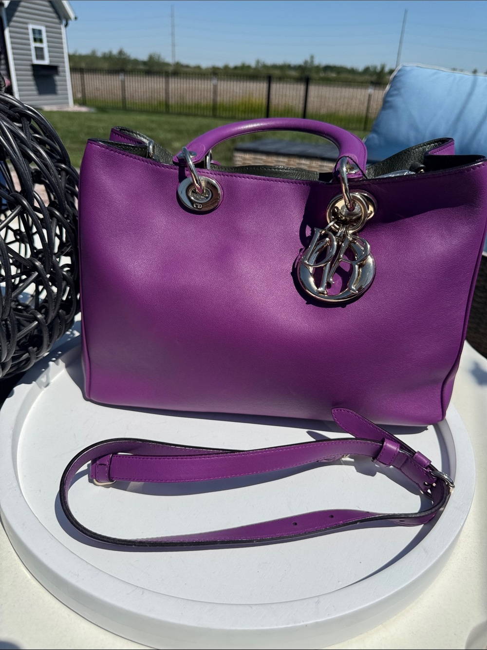 Dior Diorissimo Purple Leather Top-Handle Tote with Removable Strap